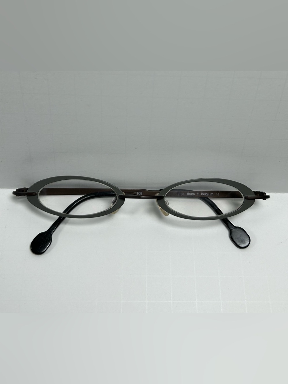 Rare Vintage Theo Belgium THUM 108 Gray Brown Black Micro Oval Eyeglass FRAMES